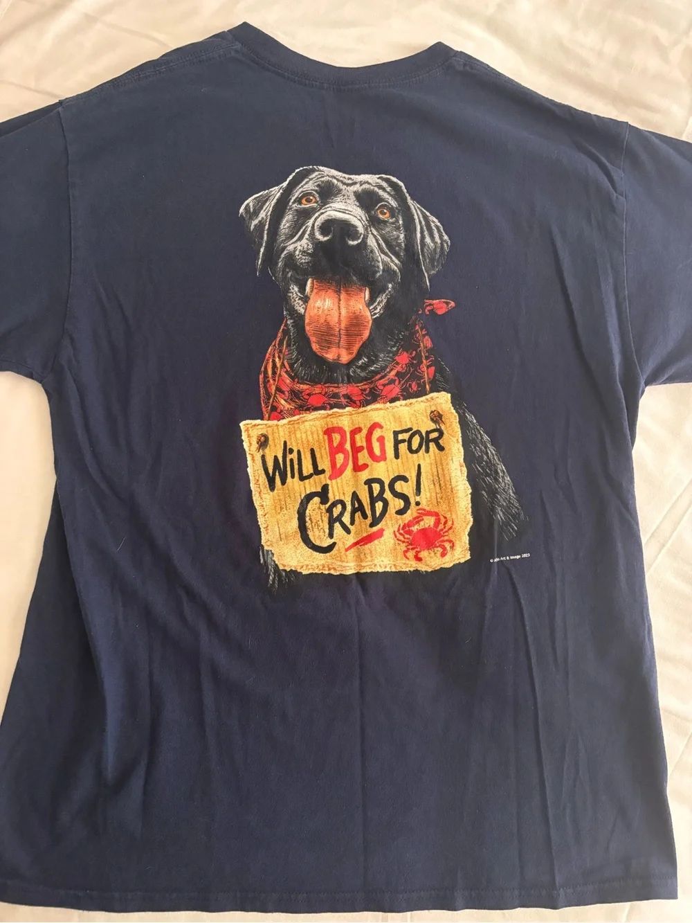 Navy Dog Graphic Tee - Will Beg for Crabs!